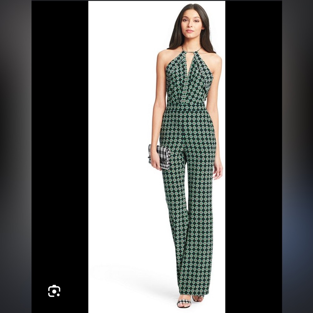 Diane Von Furstenburg Silk Ireland jumpsuit, wide leg, tie top and back, size 0